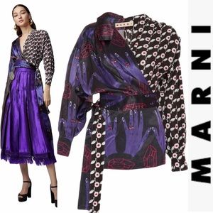 NWT Marni Multi Print Future Satin Wrap Top IT 36